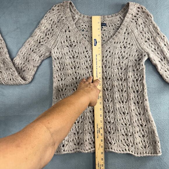 American Eagle Women's Wool Blend Open Crochet Knit Sweater Lt Brown Extra Small - Picture 5 of 9